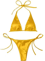Lana | Metallic Satijnen Halter Bikini Set