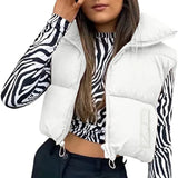 Marlowe Cropped Steppweste Damen in Weiß mit Reißverschluss