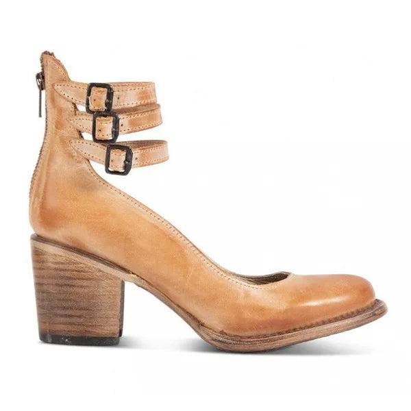 lichtbruine comfortschoenen met hak en dubbele bandjes voor dames
