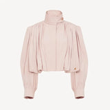 Bomberjacke Damen rosa cropped elegant detail
