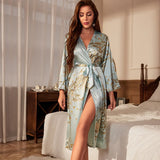 Elivéra elegantes Satinkleid mit floralem Muster – Mintgrün