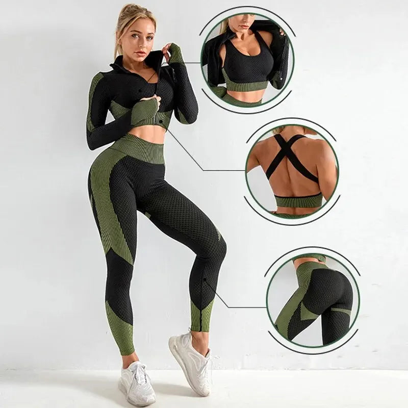 Norvica Seamless Set | 3-teiliges Nahtloses Sportset mit Formender High Waist