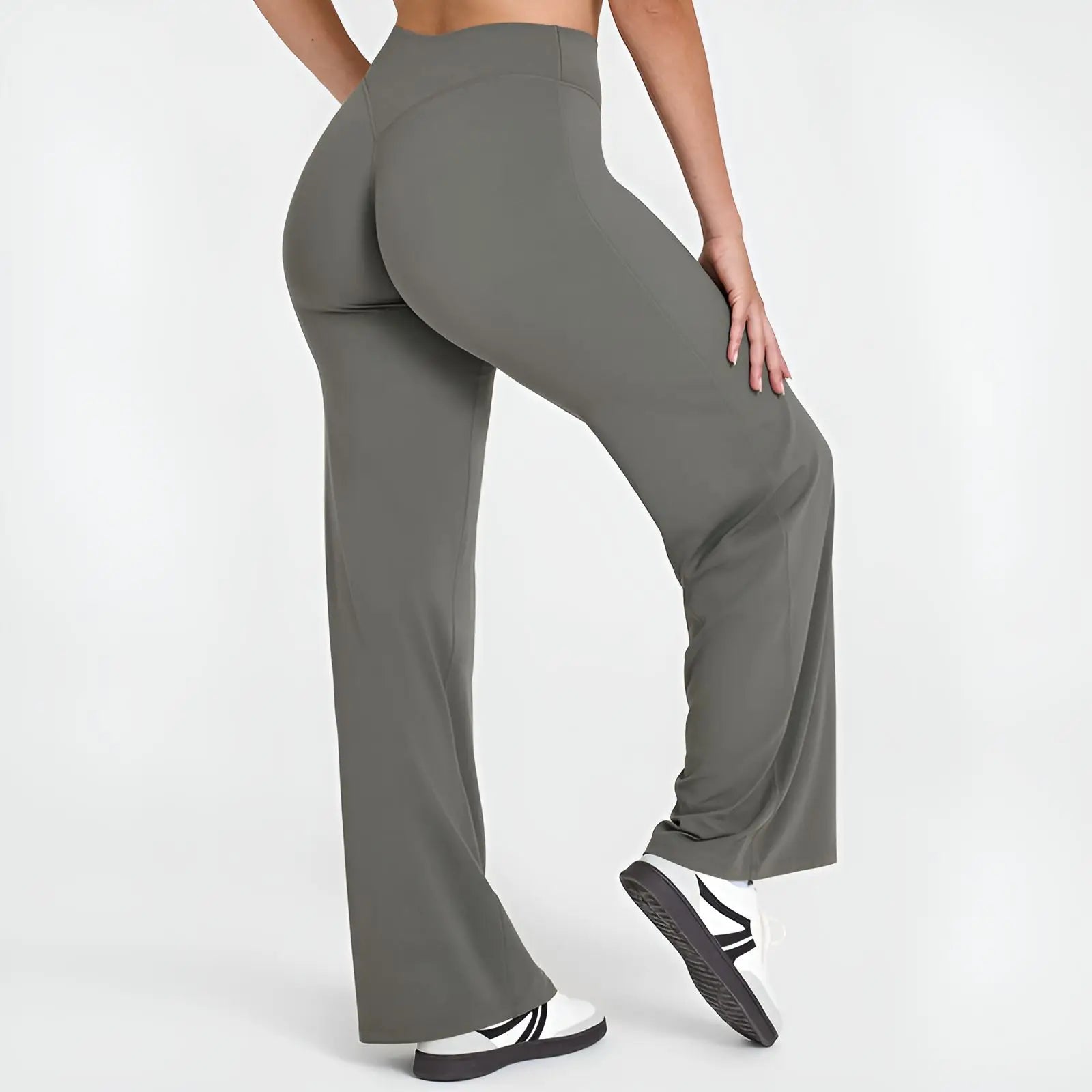 Yoga-Hose Damen Grau High Waist Flared mit weitem Bein – Livia von Talaine, Farbansicht Grau