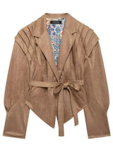 modische Damenjacke in veganer Suede Optik in Beige für Herbst