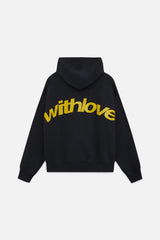 Schwarzer Hoodie mit gelbem withlove-Backprint Rückansicht
