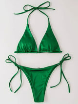 Lana | Metallic Satijnen Halter Bikini Set