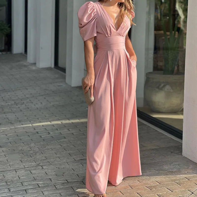 Talaine Marlowe Jumpsuit in Rosa für Damen – eleganter Wide-Leg Einteiler mit kurzen Ärmeln