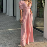 Talaine Marlowe Jumpsuit in Rosa für Damen – eleganter Wide-Leg Einteiler mit kurzen Ärmeln