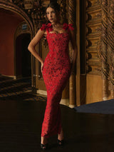 Midnight Rose Maxikleid in Rot mit Spitze und Schleifen