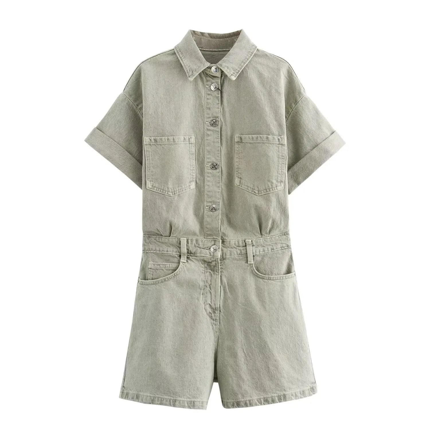 Talaine Reyla Denim-Playsuit in Gruen im Utility-Look