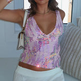 Vionetta Pailletten Top – Rückansicht in Lila, figurbetont