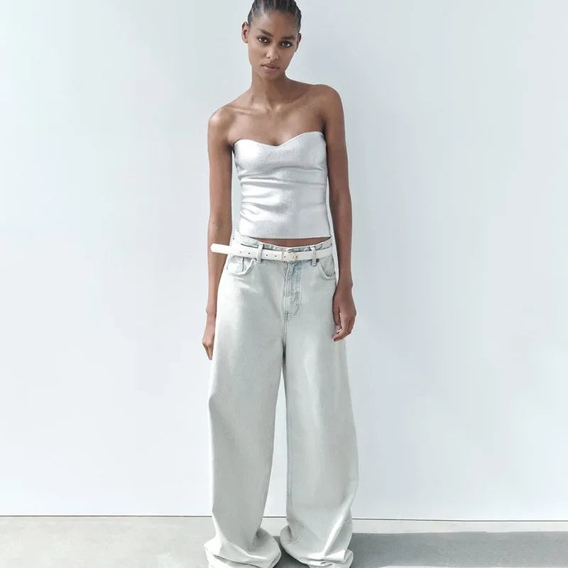 Shimmer Top in Silber für festliche Looks