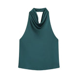 Satin Neckholder-Top Damen Grün mit offenem Rücken – Lacey von Talaine, Farbansicht Grün