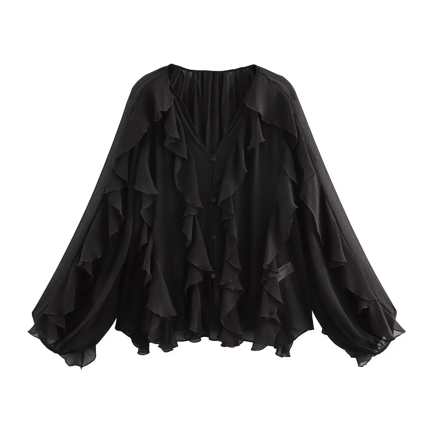 zwarte blouse met ruffles
