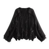 zwarte blouse met ruffles
