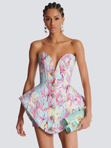 strapless mini jurk met abstracte kleurrijke print
