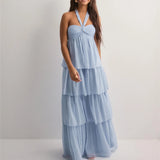 Talaine Solina Sommerkleid in Hellblau mit fließendem Chiffon-Rock