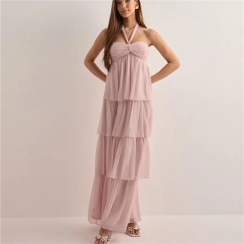 Solina Maxikleid mit verstellbarem Bindeband als Neckholder getragen