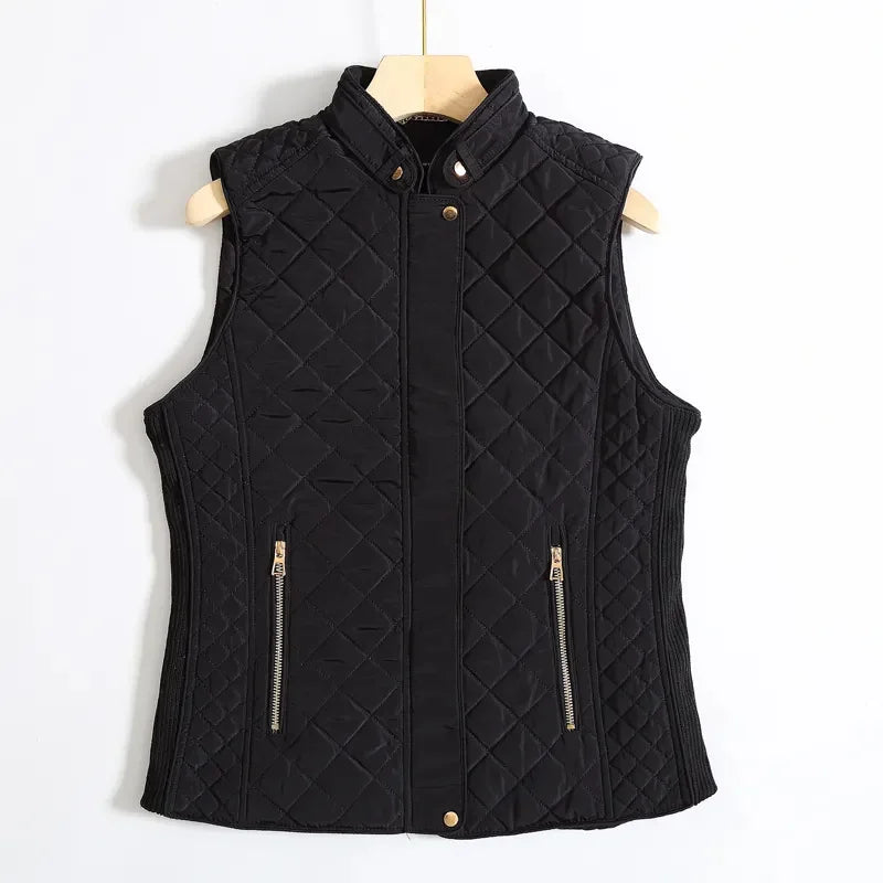 Schwarze taillierte Noelle Bodywarmer mit Reißverschlusstaschen für Damen