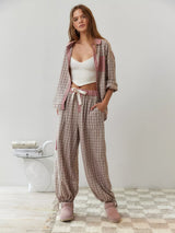 gestreifte Damen Pyjama-Set mit Bluse und langer Hose