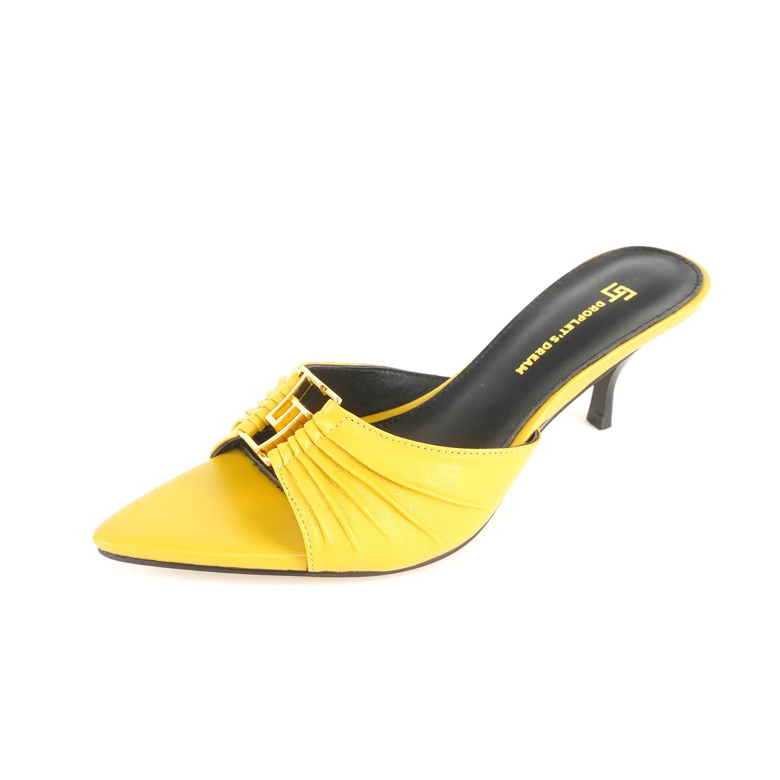 Mutera Heeled Mules Damen Gelb aus Echtleder mit goldener Schnalle – Talaine
