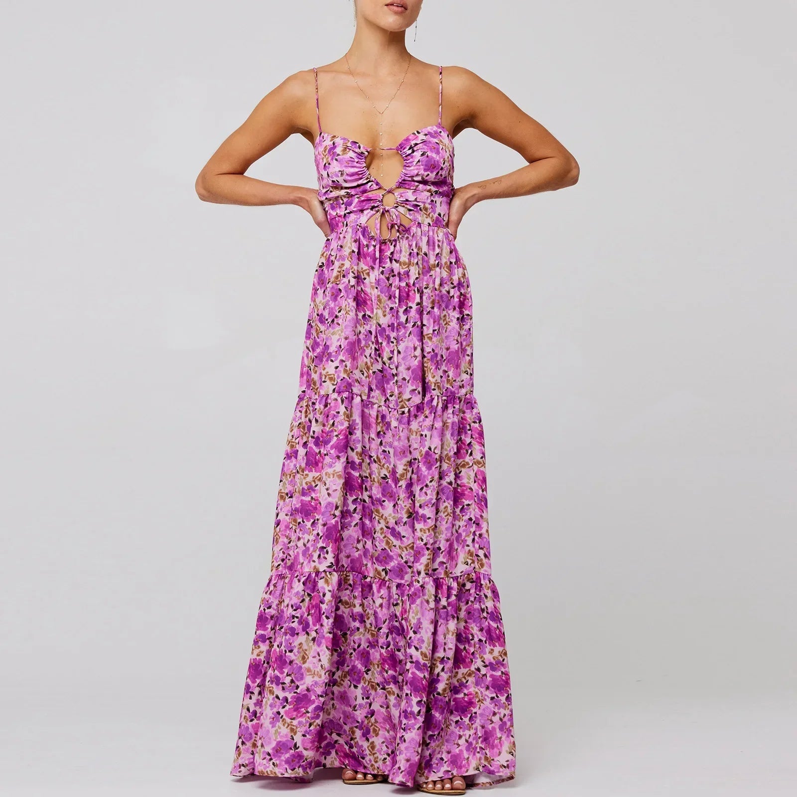 strapless jurk met paarse print en bustevorm