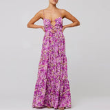 strapless jurk met paarse print en bustevorm