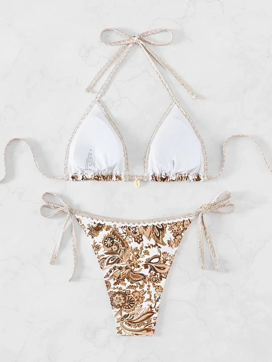 Bikini set beige met paisley print