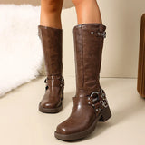 StahlHerz Damen Biker Boots hoch braun mit Schnallen
