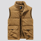 Camelkleurige bodywarmer van ribstof
