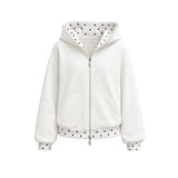 Creme Zip-Hoodie mit getupfter Kapuzen-Innenseite Produktansicht