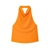 Satin Neckholder-Top Damen Orange mit offenem Rücken – Lacey von Talaine, Farbansicht Orange
