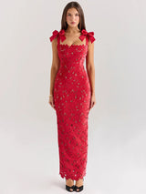 Midnight Rose Maxikleid in Rot mit Spitze und Schleifen