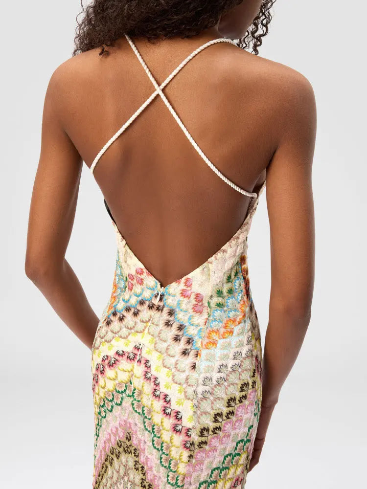 Gehäkeltes Maxikleid Damen mit offenem Rücken – Zinera von Talaine, Detailansicht