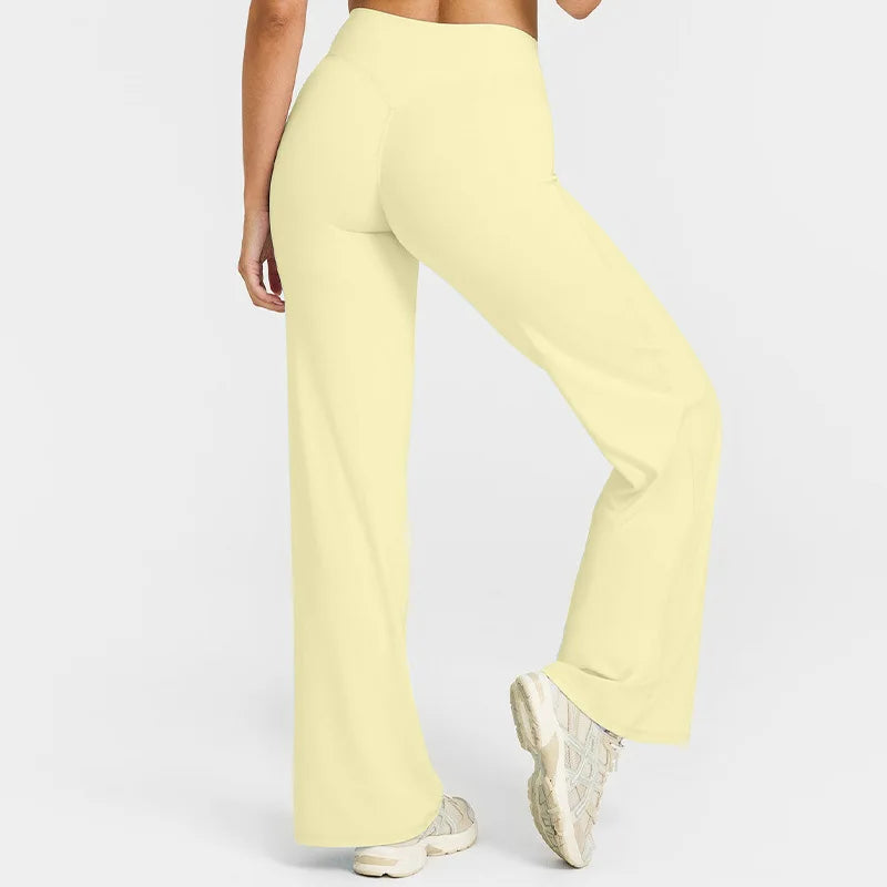 Yoga-Hose Damen Cremegelb High Waist Flared mit weitem Bein – Livia von Talaine, Farbansicht Cremegelb