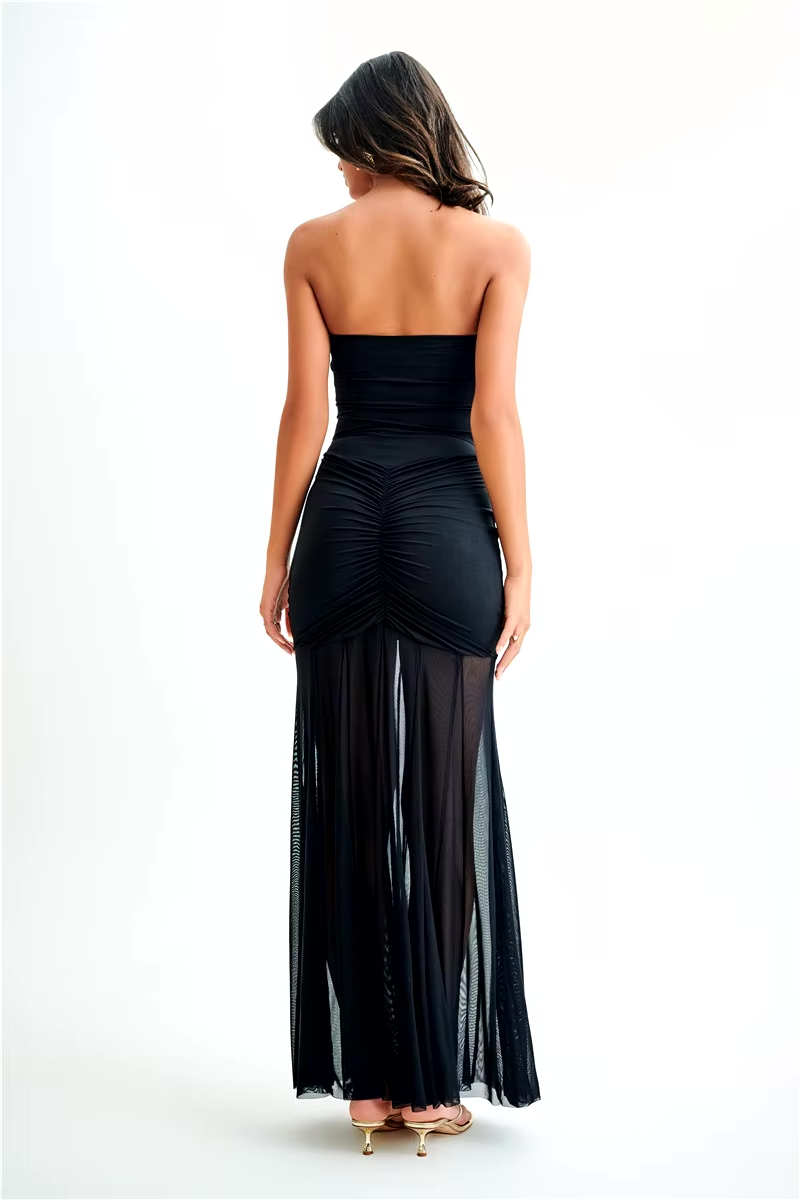 Mystique | Maxi Kleid mit Off-Shoulder Mesh & Eleganter Passform