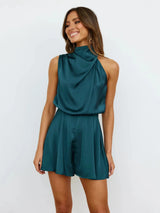 Caelina | Luxe Halter Playsuit met Drape en Hoge Hals