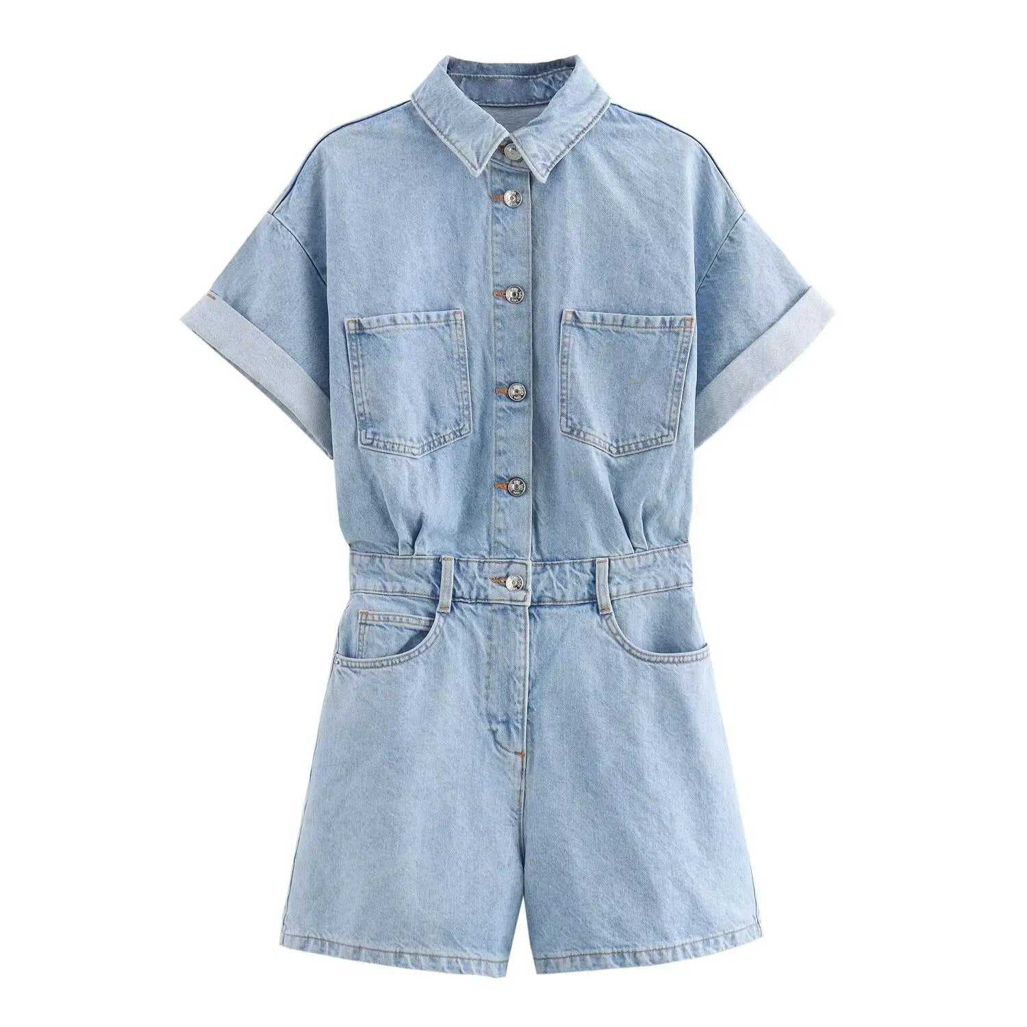 Talaine Reyla Denim-Playsuit in Blau im Utility-Stil
