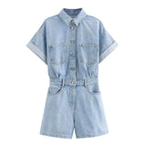 Talaine Reyla Denim-Playsuit in Blau im Utility-Stil