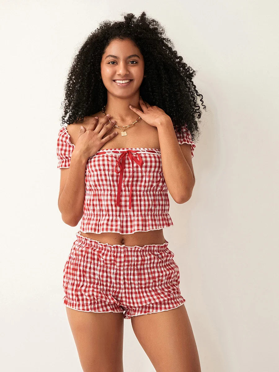 Mirelle | Gingham Puff Sleeve Set 