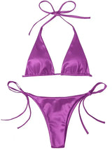 Lana | Metallic Satijnen Halter Bikini Set