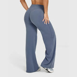 Yoga-Hose Damen Blaugrau High Waist Flared mit weitem Bein – Livia von Talaine, Farbansicht Blaugrau