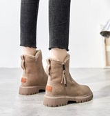 beige stiefeletten damen mit fellfutter und chunky sohle