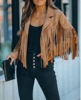 Fraya Fransenjacke Camel – Outfit mit Skinny Jeans

