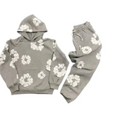 grijze trainingspak set met bloemenprint voor heren en dames

