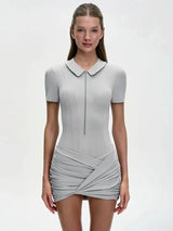 Set Damen Grau aus Poloshirt-Body und Wickelrock – Liva von Talaine, Farbansicht Grau