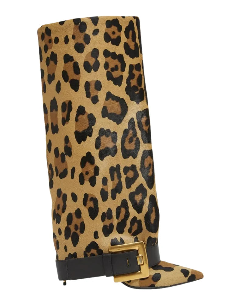 Velmira Leopard Print Stiefel mit Spitze
