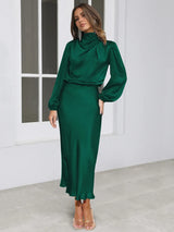 Kleid Damen Satin-Abendkleid Maxi festlich – Elowen von Talaine, fließender Fall