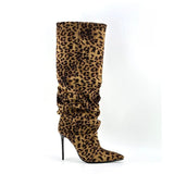 leopardenmuster wildleder slouch stiefel mit hohem absatz