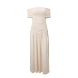 Isaline Umstandskleid in Creme mit drapierter Off-Shoulder-Halslinie